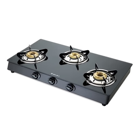 Bajaj GP6, 3 Burner Powder Coated Glass Gas Stovey, Black