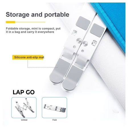 Lapcare LapGo LSE-044 Aluminium Laptop Stand with Pouch for Upto 39.62 cm (15.6 inch) Laptop, Silver