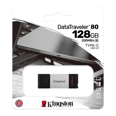 Kingston 128 GB USB Type-C DataTraveler 80 Flash Drive, DT80 5 Kingston 128 GB USB Type-C DataTraveler 80 Flash Drive, DT80