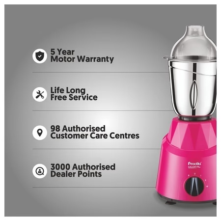 Preethi Galaxy Plus 750 Watt Mixer Grinder with 4 Stainless Steel Jar, Pink 6 Preethi Galaxy Plus 750 Watt Mixer Grinder with 4 Stainless Steel Jar, Pink