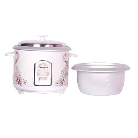 Butterfly 1.8 litres Electric Rice Cooker, Raga, Comes With Additional Bowl, Stainless Steel Top Lid, White