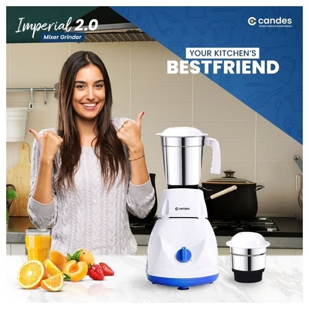 Candes Imperial 550W 2 Jars Mixer Grinder, White and Blue