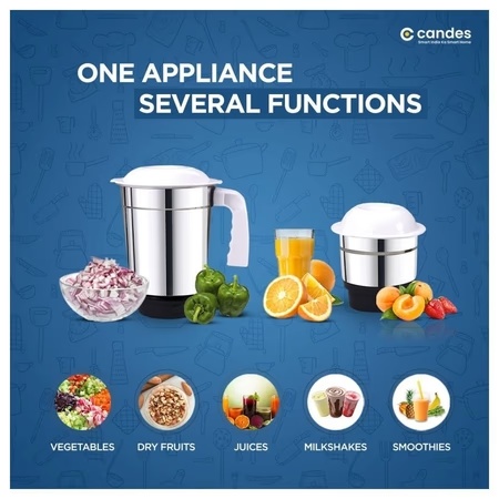 Candes Imperial 550W 2 Jars Mixer Grinder, White and Blue 4 Candes Imperial 550W 2 Jars Mixer Grinder, White and Blue