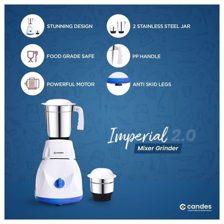Candes Imperial 550W 2 Jars Mixer Grinder, White and Blue 5 Candes Imperial 550W 2 Jars Mixer Grinder, White and Blue