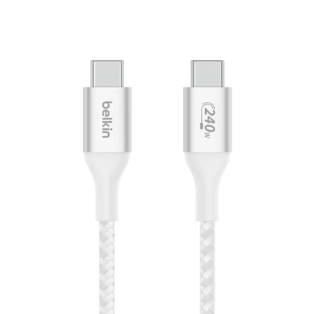 Belkin USB-C to USB-C Braided cable, 100 cm (1 m) Length, 240 W PD, Fast Charge and Sync, Over Temperature Protection, Double Braided Nylon cable, 30000+ Bends Lifespan, Compatible with Phones, Laptops and Tablets, White