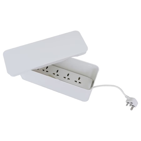 Tidy Up! Wire Bin with Spike Buster/Power Strip/Surge Protector, White