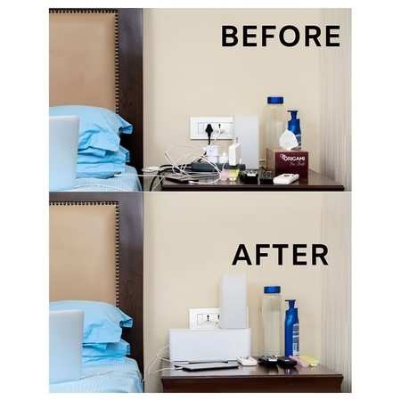 Tidy Up! Wire Bin with Spike Buster/Power Strip/Surge Protector, White