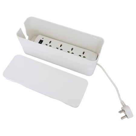 Tidy Up! Wire Bin with Spike Buster/Power Strip/Surge Protector, White