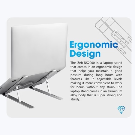 Zebronics A31-NS2000 Laptop Stand with 7 Adjustable Levels for Up to 43.8 cm (17 inch) Laptop