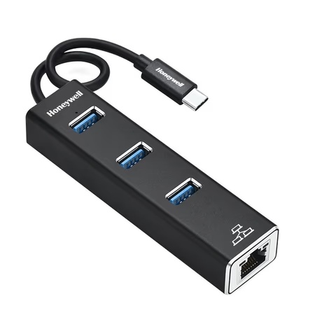 Honeywell 4-in-1 Type C 3.1 to USB 3.0 with RJ45 Gigabit Ethernet Adapter, 3x3.0 USB Ports Transfer Speed 5Gbps, 1Gbps Bandwidth, Universally Compatible with all Type C MacBooks, laptops, PCs, Tablets