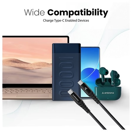 Ambrane ABCC-100 1.5M Type-C to Type-C Cable, Black