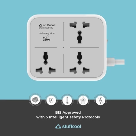 Stuffcool ChargeCube Mini Power Strip with 30 W Type C Output 2 Stuffcool ChargeCube Mini Power Strip with 30 W Type C Output