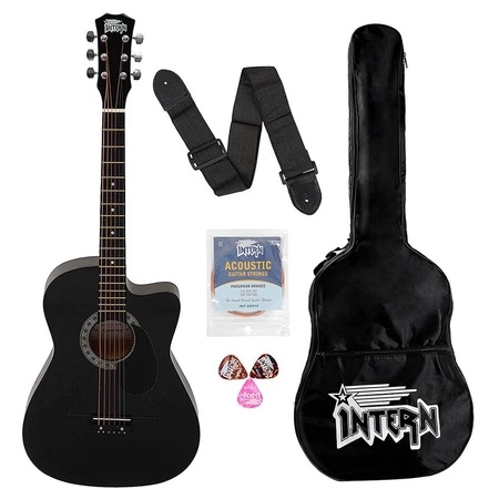 Intern INT-38C-BK-G Acoustic Guitar for Right Hand Orientation, Black