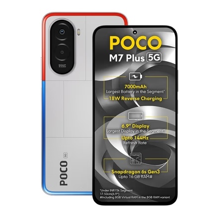 POCO M7 Plus 5G 128 GB, 4 GB RAM, Silver, Mobile Phone