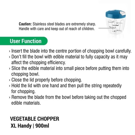 Greenchef XL Handy 900 ml Chopper, Chops Vegetables and Nuts into Fine Piece
