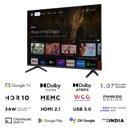 Acer 139 cm (55 inches) Advanced I Series 4K Ultra HD Smart LED Google TV, AR55GR2851UDFL (Black)