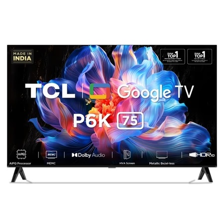 TCL 190 cm (75 inch) 4K UHD Google TV, 75P6K, Black