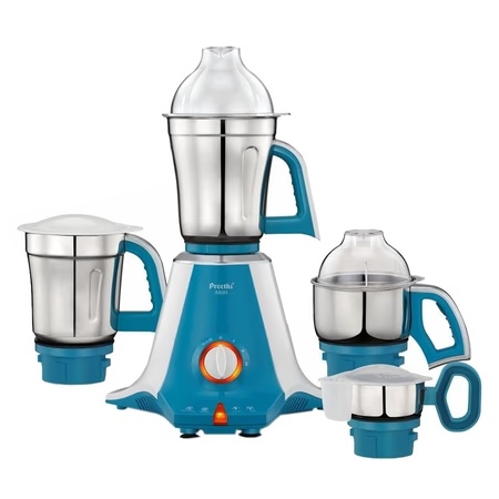 Preethi Aries 750 Watts 4 Jars Mixer Grinder, Safety Indicator and 3D Cooling, Blue and Silver