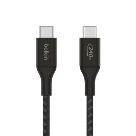 Belkin USB-C to USB-C Braided cable, 200 cm (2 m) Length, 240 W PD, Fast Charge and Sync, Over Temperature Protection, Double Braided Nylon Cable, 30000+ Bends Lifespan, Compatible with Phones, Laptops and Tablets, Black