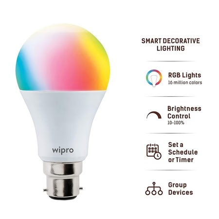 Wipro Garnet 9 Watts B22 NS9001 Smart Light (with 16 million color, Alexa And Google Assistant Supported)
