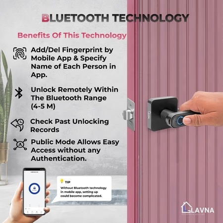 LAVNA LA15 Smart Door Lock with 3 Way of Access (Single Bold Wooden Door Lock)