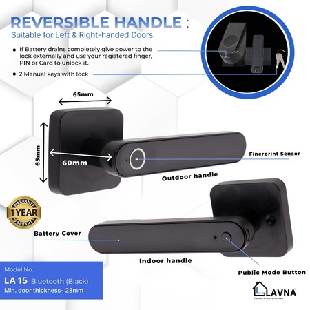 LAVNA LA15 Smart Door Lock with 3 Way of Access (Single Bold Wooden Door Lock) 5 LAVNA LA15 Smart Door Lock with 3 Way of Access (Single Bold Wooden Door Lock)