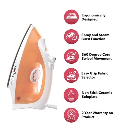 Kenstar Comfort 1200 Watts Steam Iron with Auto Cut-off Indicator Light, Orange 2 Kenstar Comfort 1200 Watts Steam Iron with Auto Cut-off Indicator Light, Orange