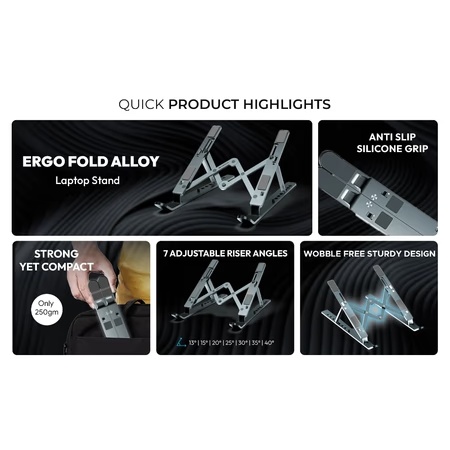 EvoFox Ergo Fold Alloy Laptop Stand, Silver