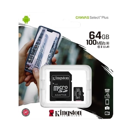 Kingston Canvas Select Plus 64 GB microSDXC Memory Card with Adapter, speeds upto 100 MB/s