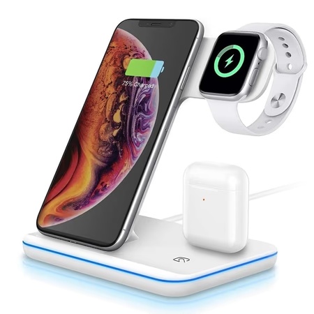 UNIGEN UNIDOCK 3-in-1 Wireless Charging Station, Qi Certified & Safe Charging, 15W Fast Wireless Charging (White)