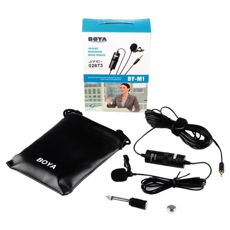Boya BY-M1 Omni Directional Lavalier Clip On Microphone For Vlog, presentation, podcasting, live streaming (Black)