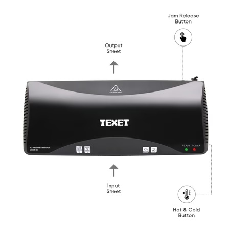 TEXET A3 (LMA3-EX) Lamination Machine with Jam Release Button, Supports Hot & Cold Lamination