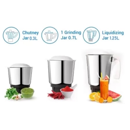 Fabiano Janny 500W 4 Jars Mixer Grinder, Over Load Protection, Anti Skid Rubber Legs, White