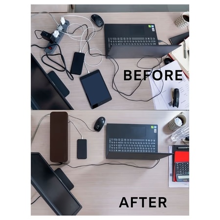 Tidy Up! Wire Bin with Spike Buster/Power Strip/Surge Protector, Black