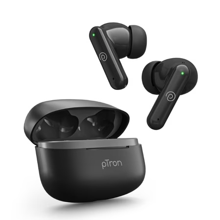 pTron Zenbuds X1 Quad Mic TWS Earbuds, Black, TruTalk ENC Calls, 40 Hours Playtime, In Ear Sensor, 40 ms Movie and Music Modes, Headphones, Type C Fast Charging IPX5
