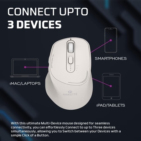 Amkette Hush Pro Epic Rechargeable Bluetooth Wireless Mouse, White