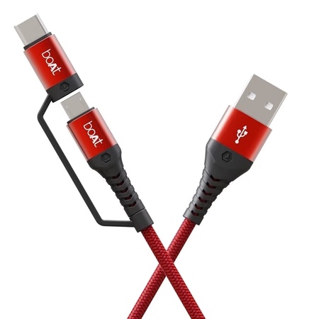 Boat Deuce 300 Nylon Braiding 1.5 Meter 2-in-1 USB Cable, Red