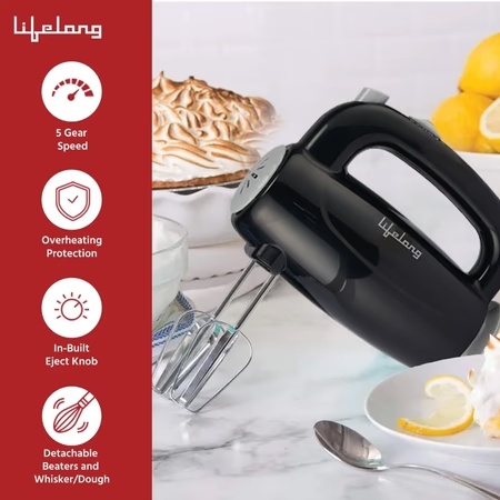 Lifelong Regalia 150W Hand Mixer, 5 Speed Option, Easy for Mixing Cake Batters and Atta, LLHM01