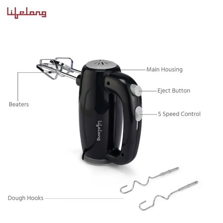 Lifelong Regalia 150W Hand Mixer, 5 Speed Option, Easy for Mixing Cake Batters and Atta, LLHM01 6 Lifelong Regalia 150W Hand Mixer, 5 Speed Option, Easy for Mixing Cake Batters and Atta, LLHM01