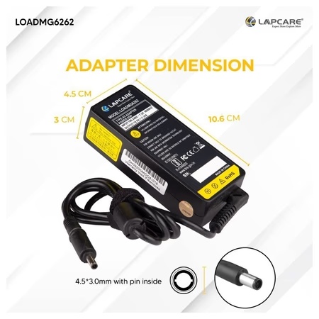 Lapcare LOADMG6262 Laptop Adapter Designed for Dell 19.5V 3.34A 65 Watt (MGJN9)