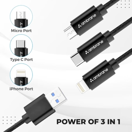 Ambrane Trio 3 in 1 Cable Black