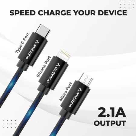 Ambrane Trio 3 in 1 Cable Black