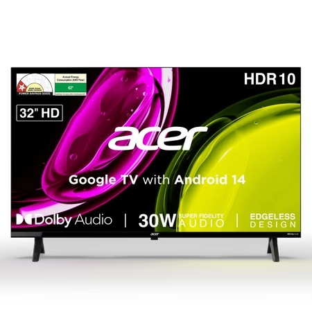 Acer 80.01 cm (32 inch) Ultra I Series HD Smart LED Google TV with Android 14 (Black), AR32HDGGU2841BD
