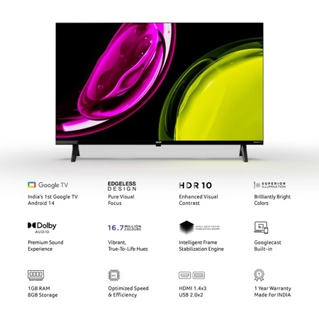 Acer 80.01 cm (32 inch) Ultra I Series HD Smart LED Google TV with Android 14 (Black), AR32HDGGU2841BD