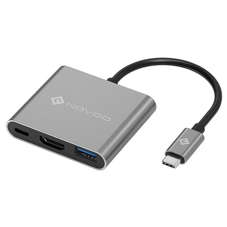 Novoo 3-in-1 USB-C Hub with USB-A Port, USB-C PD Port, HDMI Port, USB 3.0 Port, Dark Grey