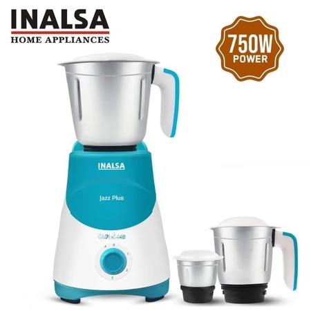 Inalsa Jazz Plus 750 Watts Mixer Grinder with 2 Jars, Overload protection, Vacuum Feet (White/Blue) 7 Inalsa Jazz Plus 750 Watts Mixer Grinder with 2 Jars, Overload protection, Vacuum Feet (White/Blue)