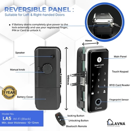 LAVNA LA5 Smart Wifi + Bluetooth Smart Glass Door Lock with 7 Ways of Access 5 LAVNA LA5 Smart Wifi + Bluetooth Smart Glass Door Lock with 7 Ways of Access
