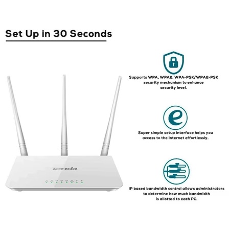 Tenda F3 300Mbps Wireless Router with 3 External Antennas - White