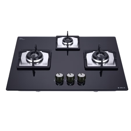 Elica Flexi HCT 360 DX Lotus BK 3 Burners Hob, Black Glass