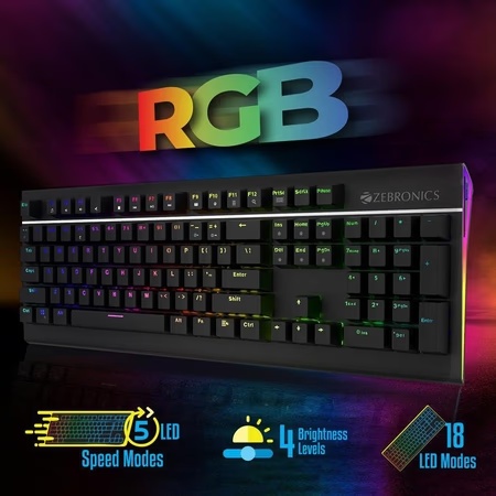 Zebronics Zeb-Max Pro V2 Gaming Mechanical Keyboard with 6 LED Speed Modes, 4 Brightness Levels + 1 LED Off Mode 3 Zebronics Zeb-Max Pro V2 Gaming Mechanical Keyboard with 6 LED Speed Modes, 4 Brightness Levels + 1 LED Off Mode